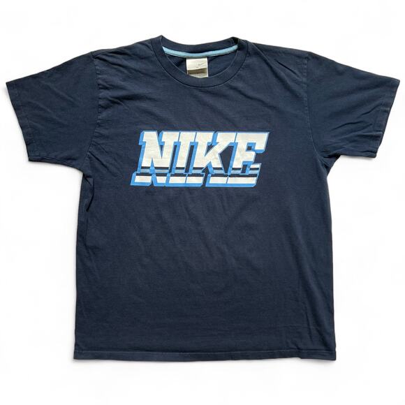 Nike Other - Vintage Y2k Nike Varsity Athletic Spellout T Shirt Navy Blue M Essential USA